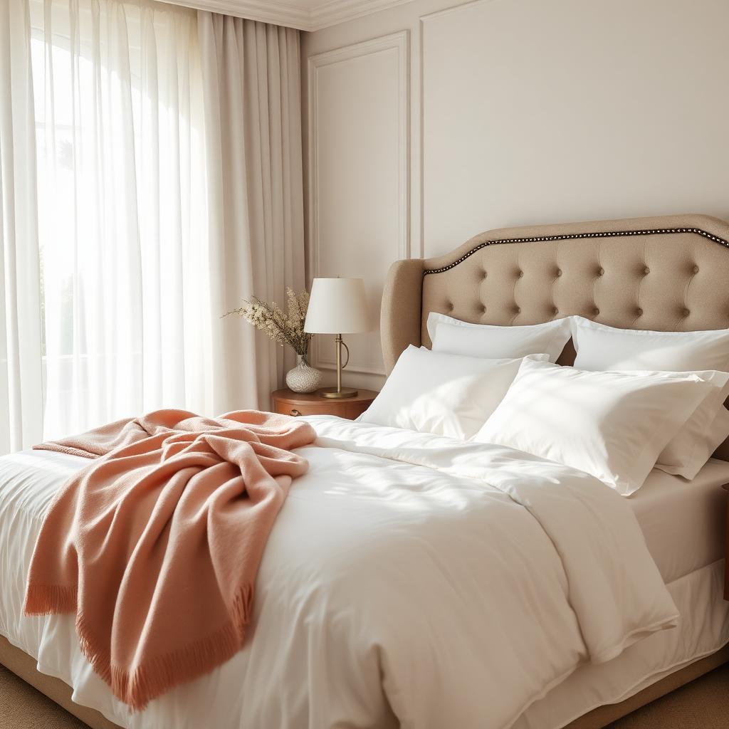 Serene bedroom with crisp white linens