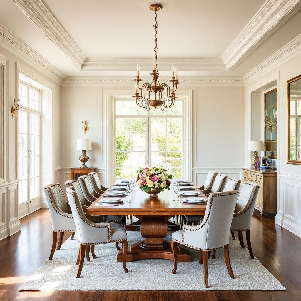 Elegant dining room with floral centrepiece